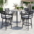 thumbnail image 3 of RADIATA 5-Piece Aluminum Patio Bar Set, 41.3" Scratch-Resistant Marble-Look High Top Table with Umbrella Hole and 2 Cushioned Auto-Return Swivel Bar Chairs for Poolside and Backyard, 300 lb Capacity, 3 of 10