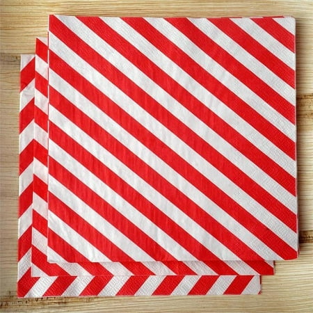 Red Napkins Paper Efavormart Diagonal Striped Restaurant Party Beverage Paper Napkins - Red and White -20 PCS ()