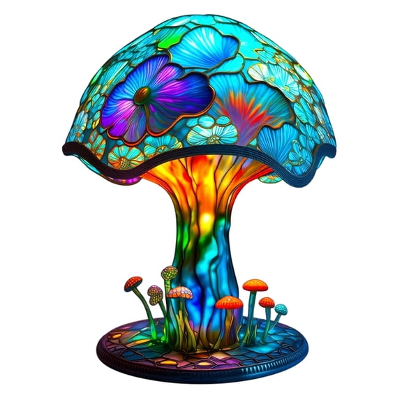 Mushroom Table Lamp, Retro Painting Table Lamp, Bohemian Resin Decorative Bedside Lamp, Stained PVC Flower Animal Series Night Light Bedside Bedroom Decoration-A