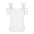 thumbnail image 4 of Chbgutlmr Going out Tops for Women Short Sleeve Cold Shoulder Lace Slim Comfy Solid Color Trendy Tops, 4 of 6