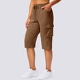 thumbnail image 3 of Vamuko Long Shorts for Women Lightweight Quick Dry Hiking Cargo Shorts with Pockets Summer Drawstring Bermuda Short Coffee M, 3 of 7