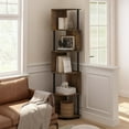 thumbnail image 6 of Furinno ECON 5-Tier Zigzag Corner Shelf Bookcase in Bookshelf Amber Pine/Black, 6 of 6