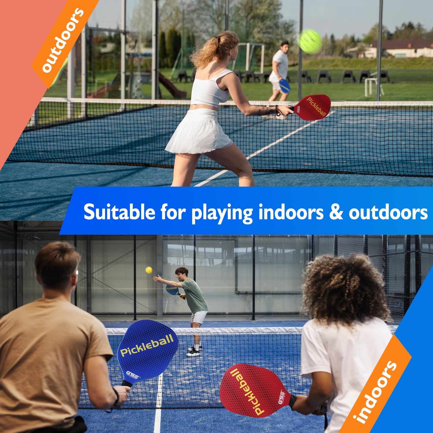 GSE Games & Sports Expert Hardwood Pickleball Paddle Set, Lightweight Pickleball Rackets with Pickleball and Carry Bag. Great for School, Community Center, Athletic Club - 4 Paddles / 6 Balls