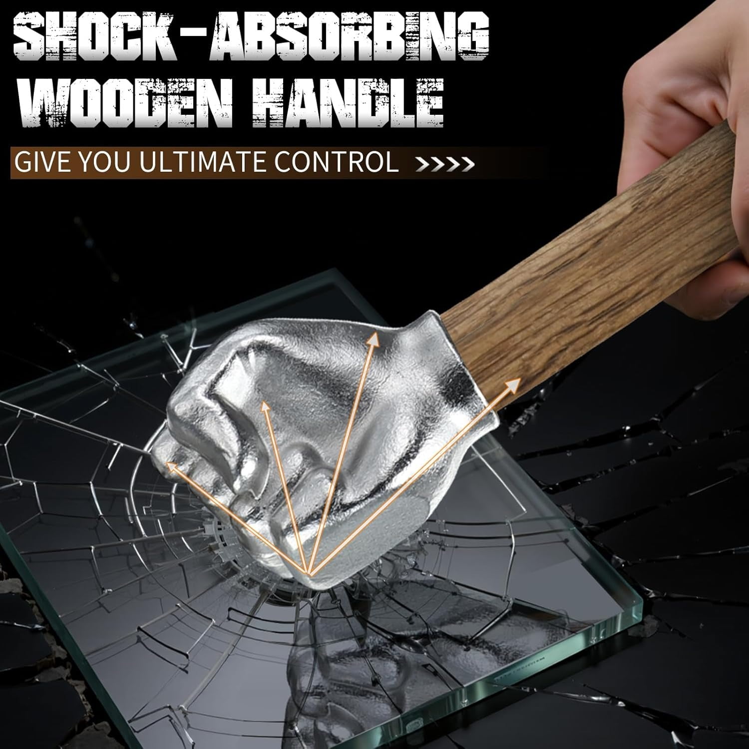 Fist Hammer 2 lbs, Sledge Hammer Fist Shaped Stainless Steel, Ball Peen Hammers with Wooden Handle, Multi-Purpose Tool for DIY Crafting, Outdoor Camping, Home/Office Decor, Gifts for Men