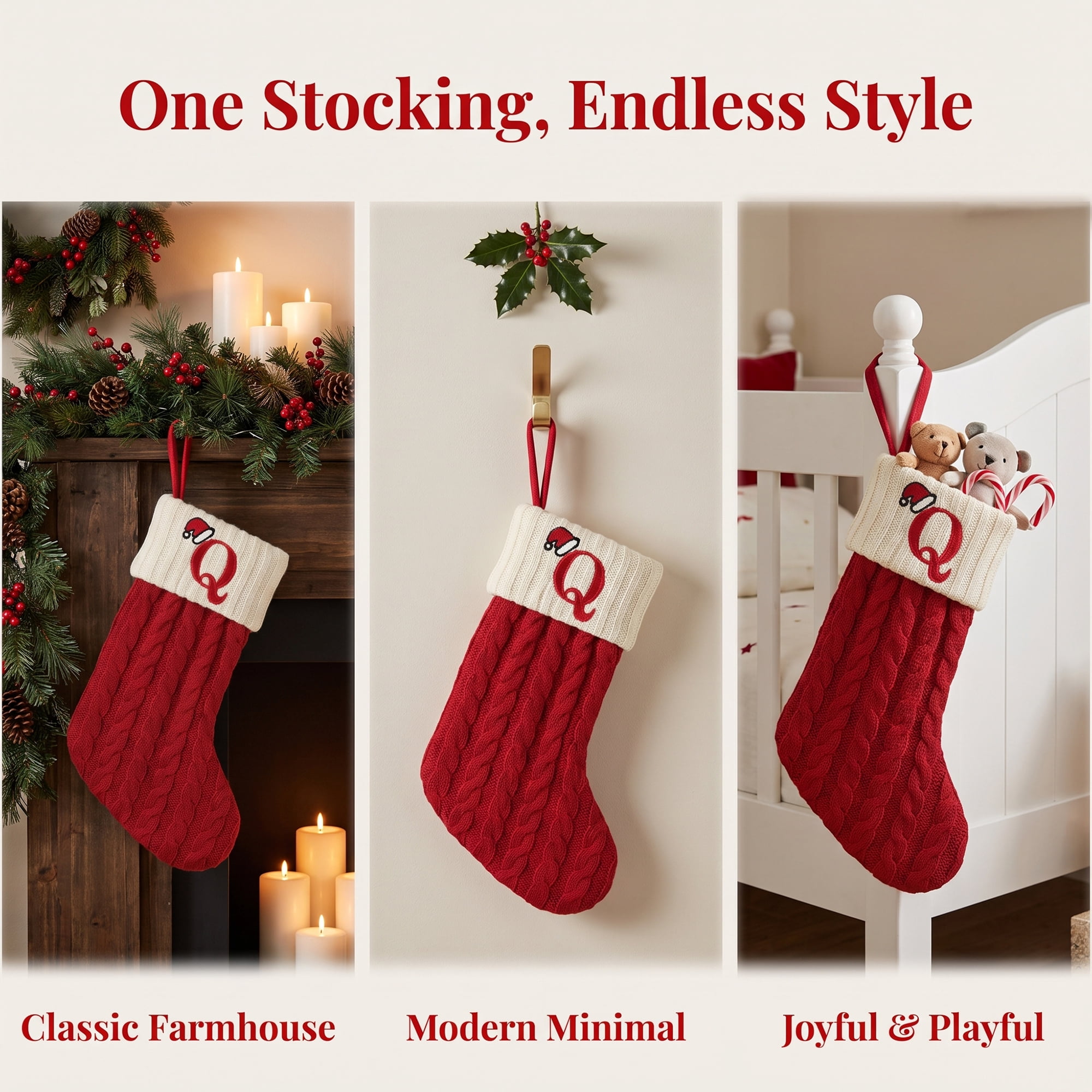 Unique Bargains Cartoon Christmas Luxury Grand Hearth Accent Stocking Letter Q 8"