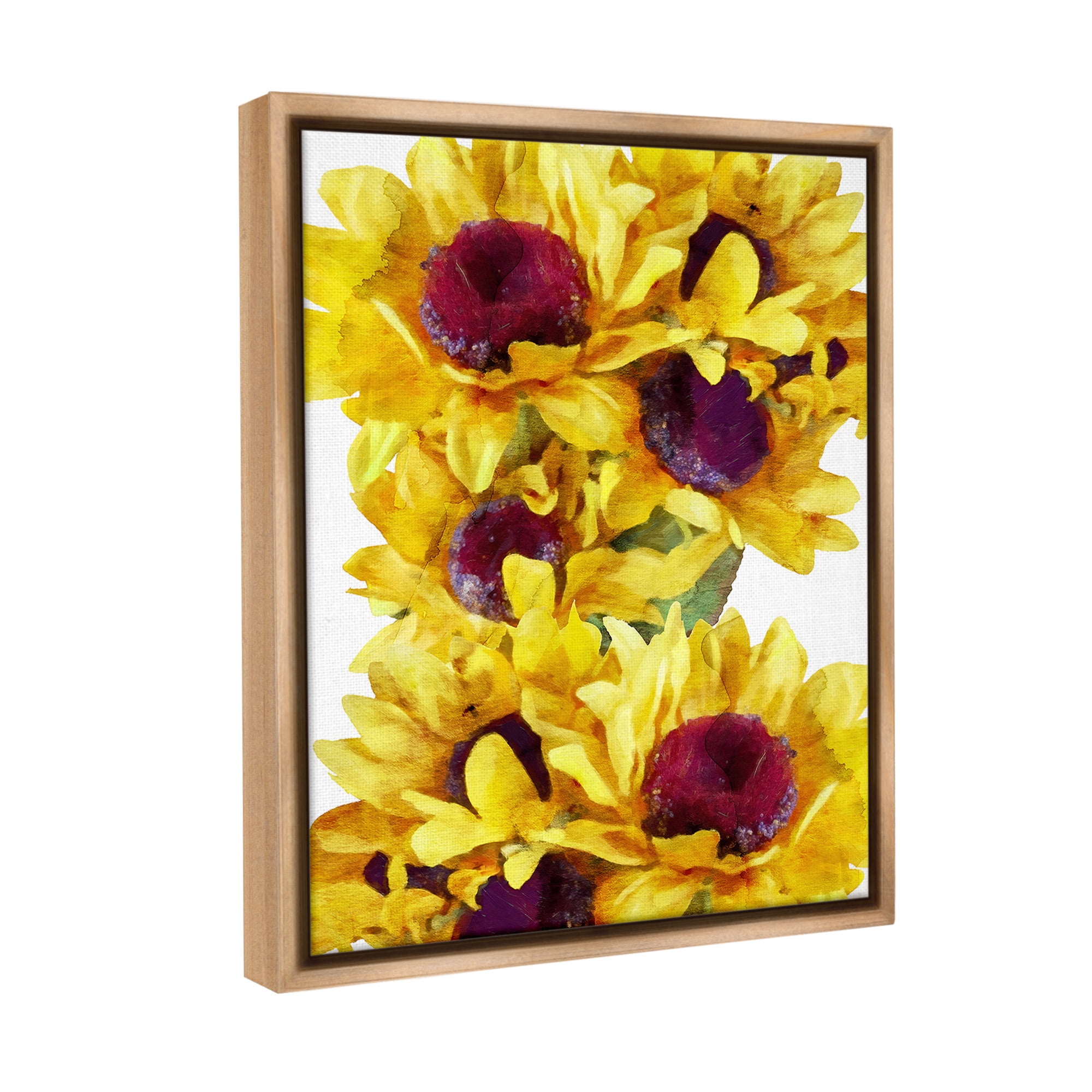 Stupell Industries Overlapping Sunflower Blooms Botanical & Floral Painting Brown Floater Framed Canvas Art Print Wall Art, 17 x 21