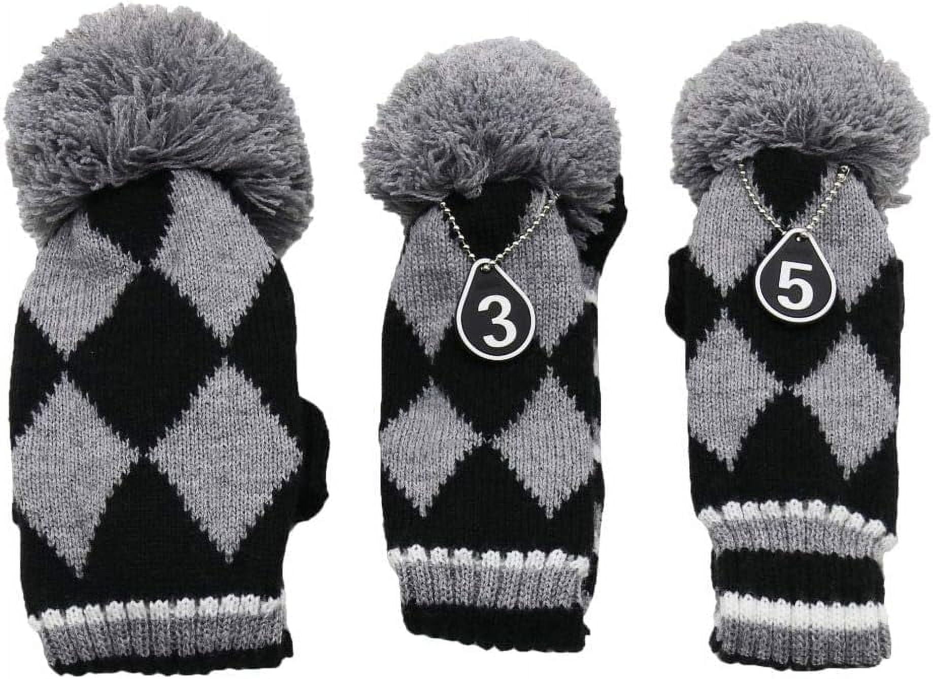 3 pcs/Set Golf Club Pom Pom Knit Cover for Driver, Fairway Wood and Hybrid HeadCovers