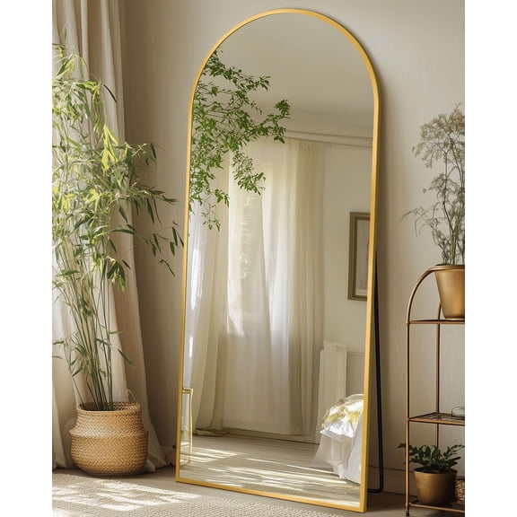 Full Length Mirror with Stand, 58"x18" Arched Full Body Mirror, Large Stand Up Aluminum Frame Floor Freestanding Hanging Leaning Mounted for Bedroom Living Room Entryway Gold