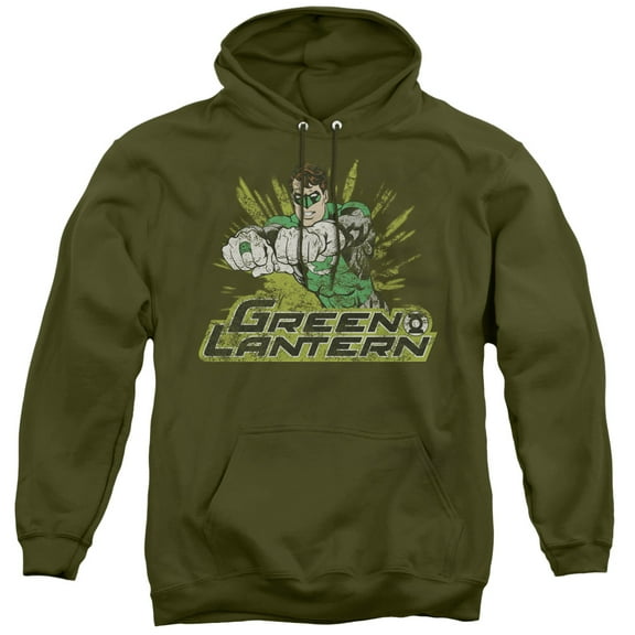 JLA Justice League Gl Rough Distress Adult Pullover Hoodie Sweatshirt Military Green