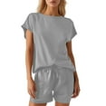 thumbnail image 1 of Conjunto informal de dos piezas para mujer con cuello redondo y manga corta - Ajuste cómodo, versátil para el uso diario, combinable con sandalias, varias tallas, 1 of 6