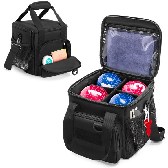 Bolsa de transporte para pelotas de petanca DSLEAF con capacidad para 8 bolas con bolsillos y correa