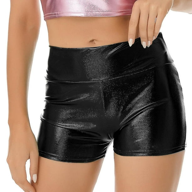 Women Pole Dance Shorts High Waist Metallic Shiny Patent Leather Hot Shorts  Workout Rave Party Pole Dancing Bottoms Clubwear