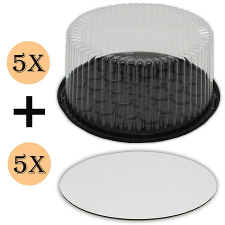 Ceramic Cake Stand With Dome Plastic Cake Container with Clear Dome Lid 9 Inch and Cake Boards 10 inch, Cake Holder with Lid is for 2-3 layer cakes, Cake Board is Round. 5 Pack of each. Cake Carrier storage containers. ()