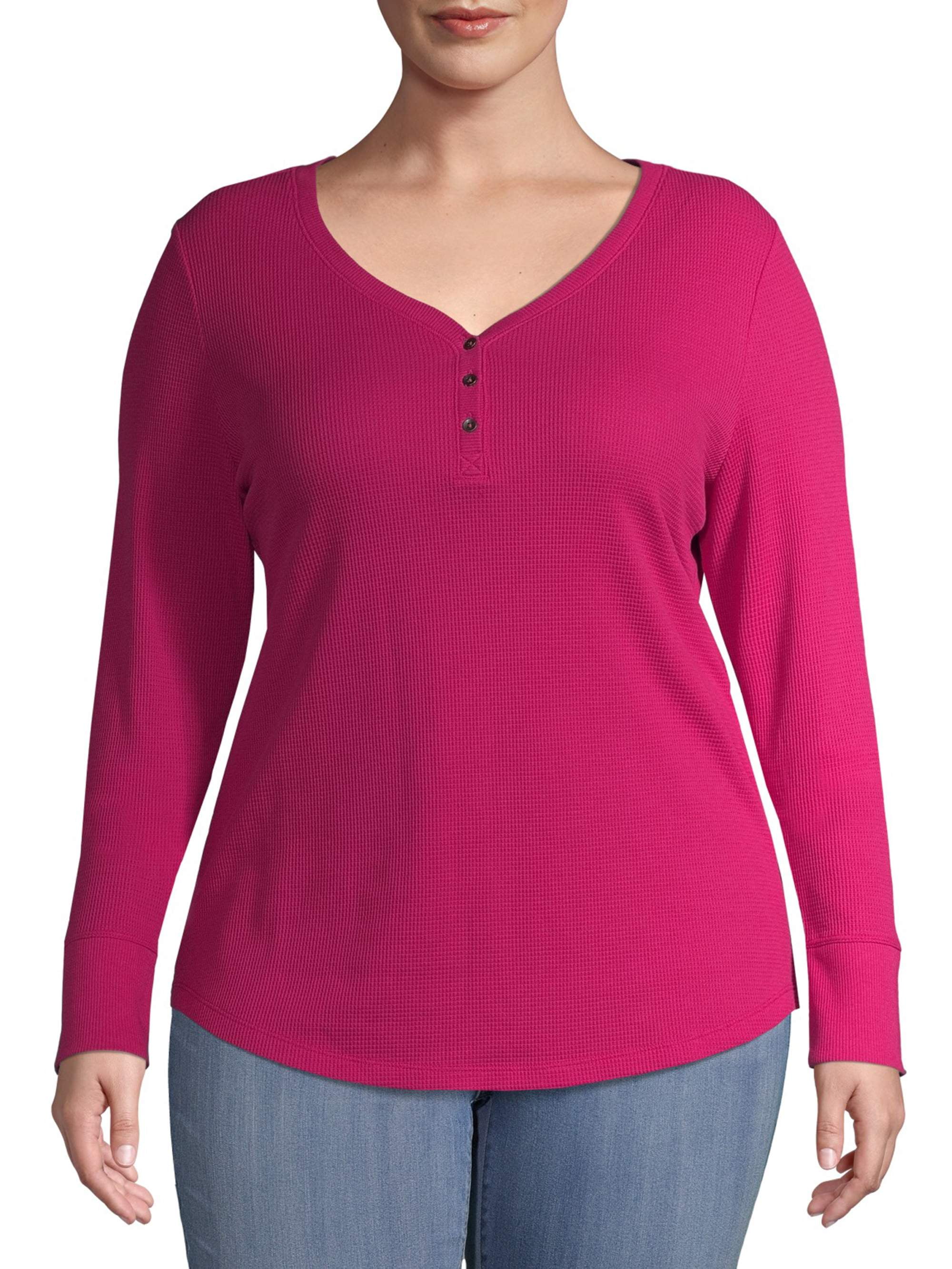 Time and Tru Women's Plus Size Thermal Henley - Walmart.com