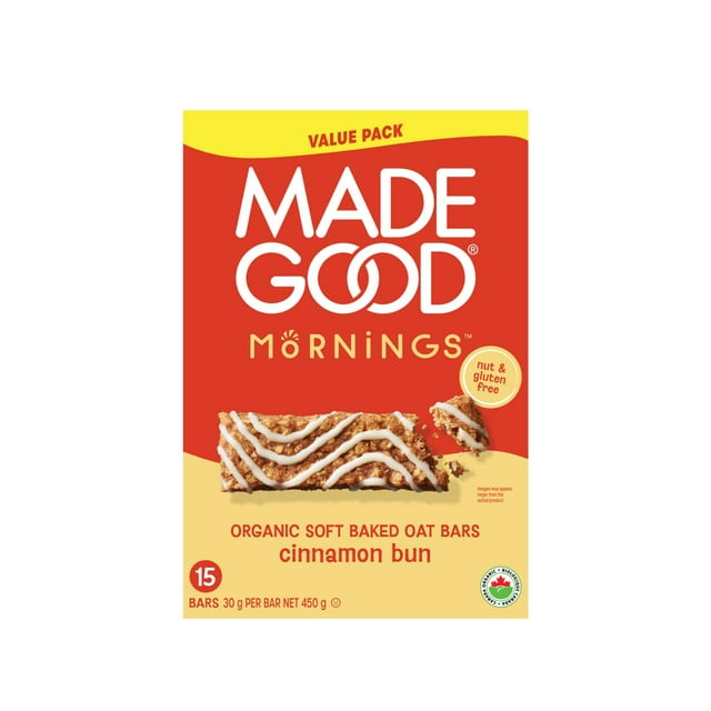 MadeGood Mornings Cinnamon Bun Soft Baked Oat Bars 15 Bars