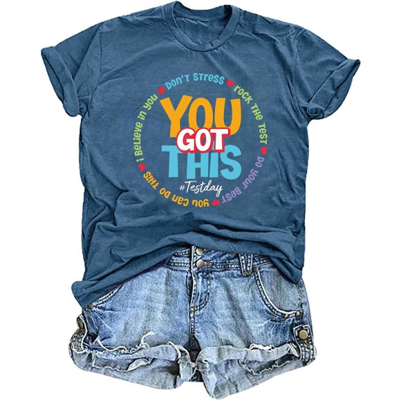 Women's Motivational Short Sleeve Letter Print T-Shirt for Exam Day Confidence and Academic Success