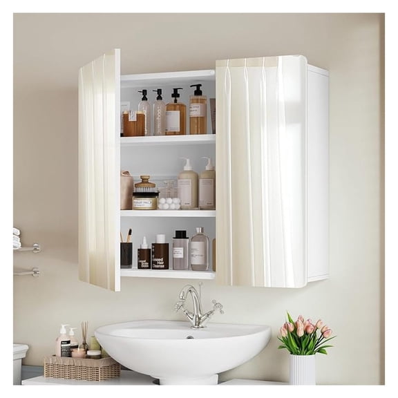 Medicine Cabinet with 2 Mirror Doors, 2 Adjustable Shelves, Mount or Recessed Bathroom Medicine Cabinet, Medicine Cabinet Mirror for Bathroom, White, 27.6 x 22.1 inch