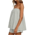 thumbnail image 4 of Uootdi Short Sets for Women Summer Strapless Striped Print Top High Waist Layered Casual Shorts Beach Vacation Matching Outfits, 4 of 6