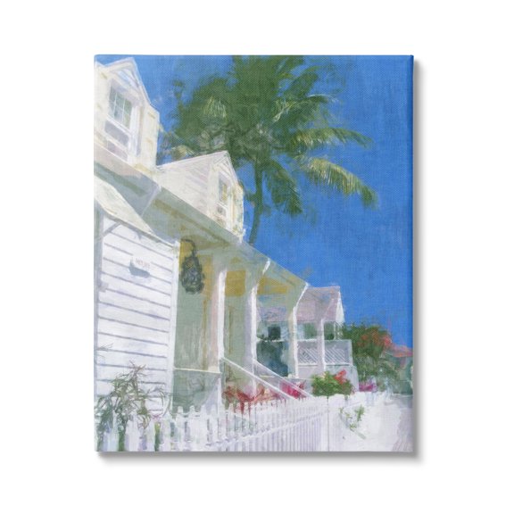 Stupell Industries Palm Tree Looming White Summer Villa Cottage Painting Gallery Wrapped Canvas Print Wall Art, Design by Noah Bay
