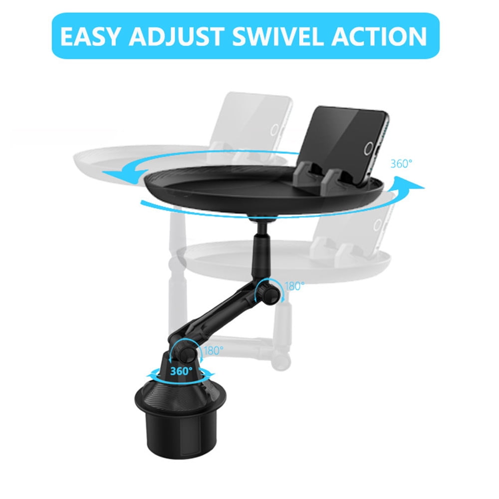 Universal Adjustable Car Cup Holder Tray Food Table with Phone Mounting Stand