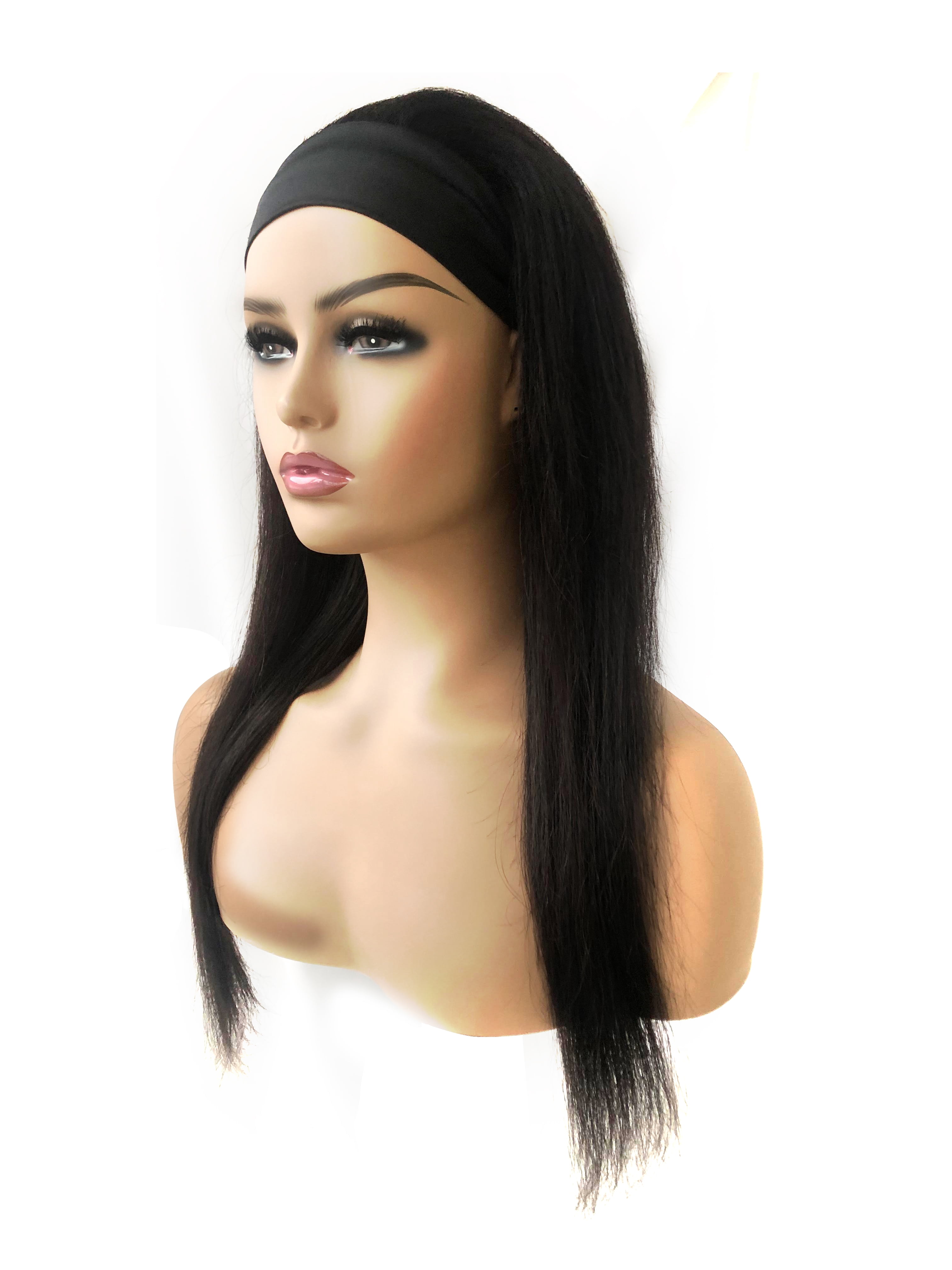 22inch Natural Black Straight viviabella Long Headband Wigs for Black Women Natural Looking Synthetic Wig with Headband Heat Resistant
