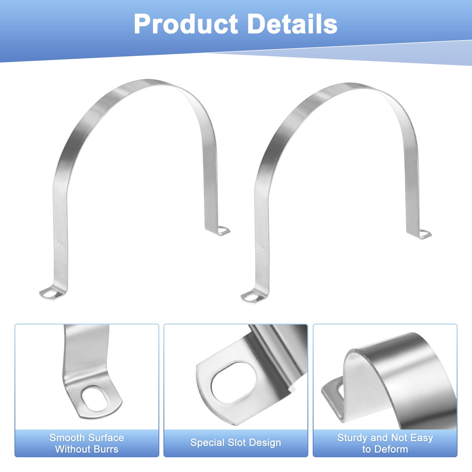 Uxcell 5-Pack Conduit Clamps, 7-1/8" 304 Stainless Steel Rigid Pipe Strap M180 U Bracket Pipe Clamps for Plumbing