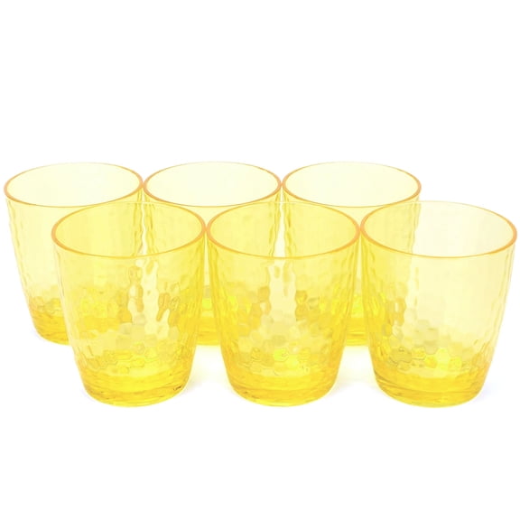 Set of 6 Hammered Style 15-ounce/430ml Acrylic Glasses Plastic Tumbler,BPA Free,Dishwasher Safe (Yellow)