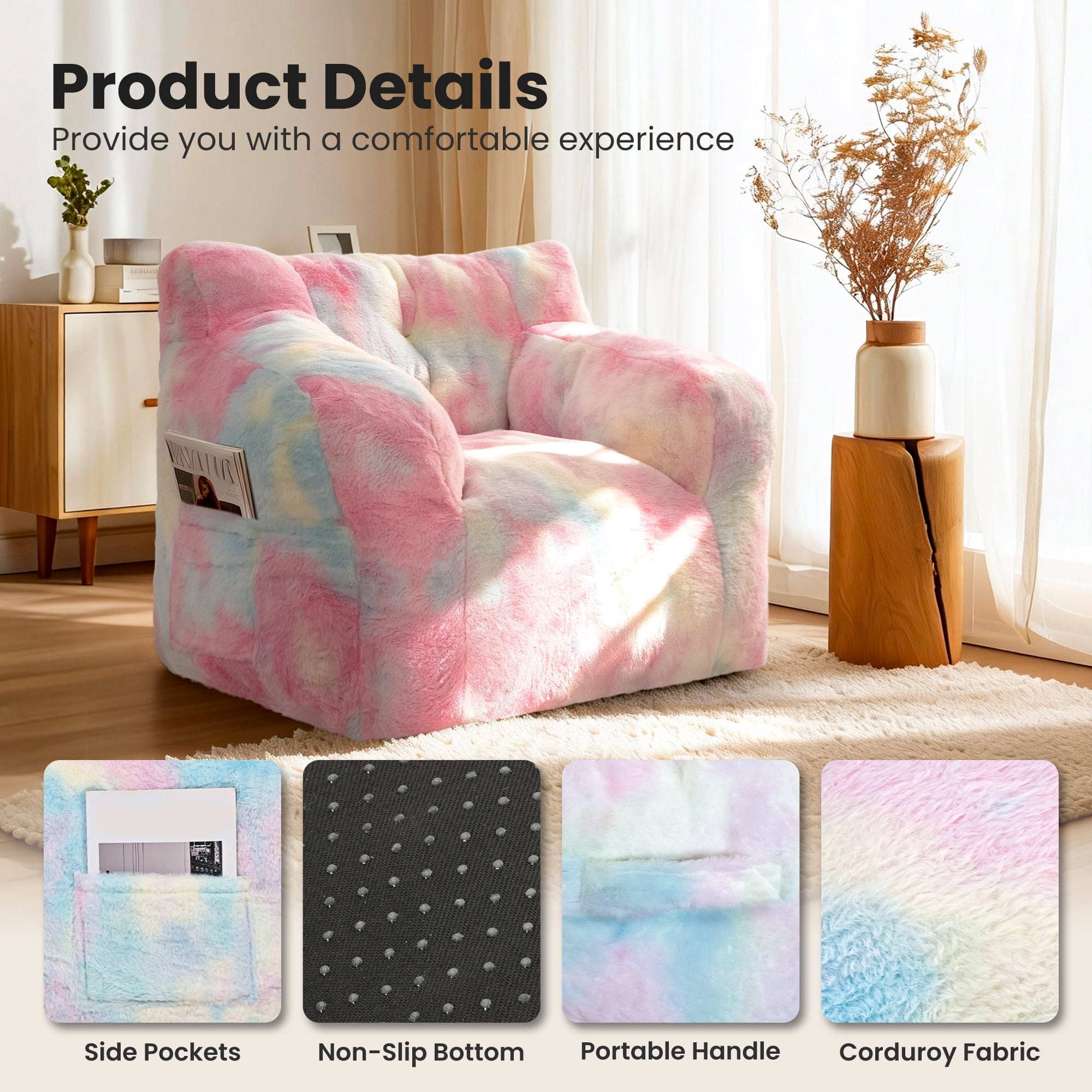 Foam Filled Bean Bag Chair, Plush Corduroy Lazy Sofa