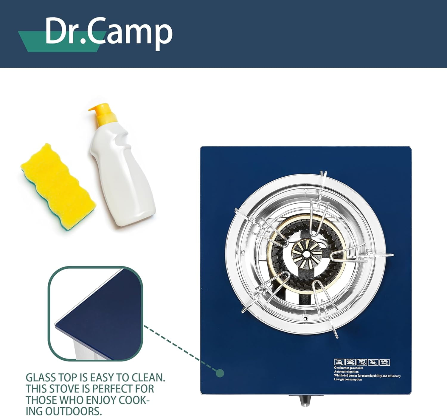 Dr.Camp Propane Gas Stove 12000 BTU Single Burner Glass Top Outdoor Camping Stove with CSA Listed Regulator and Gas Hose