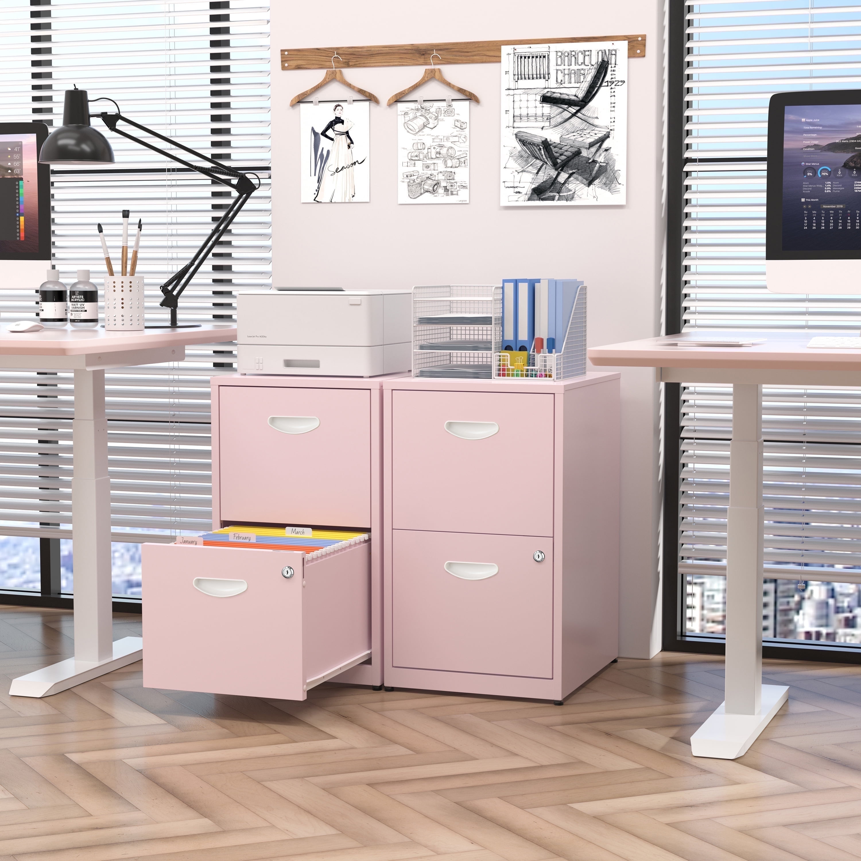 Polup 18"D 2 Drawer Office Vertical File Cabinet in Pink, Metal Filing Cabinets with Lock and Key