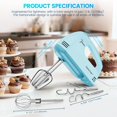 thumbnail image 3 of LILPARTNER Hand Mixer Electric, Small Food Mixer 7 Speeds Handheld Blender, 304 *(1* Whisk, 2* Beater, 2*Dough Hook) Kitchen Blender for Cream, Cookies, Dishwasher Safe, Blue, 3 of 6
