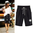thumbnail image 2 of Fesfesfes Women Shorts Summer Printed Shorts Plus Size Linen Shorts Elastic Band Loose Casual Short Pants, 2 of 6