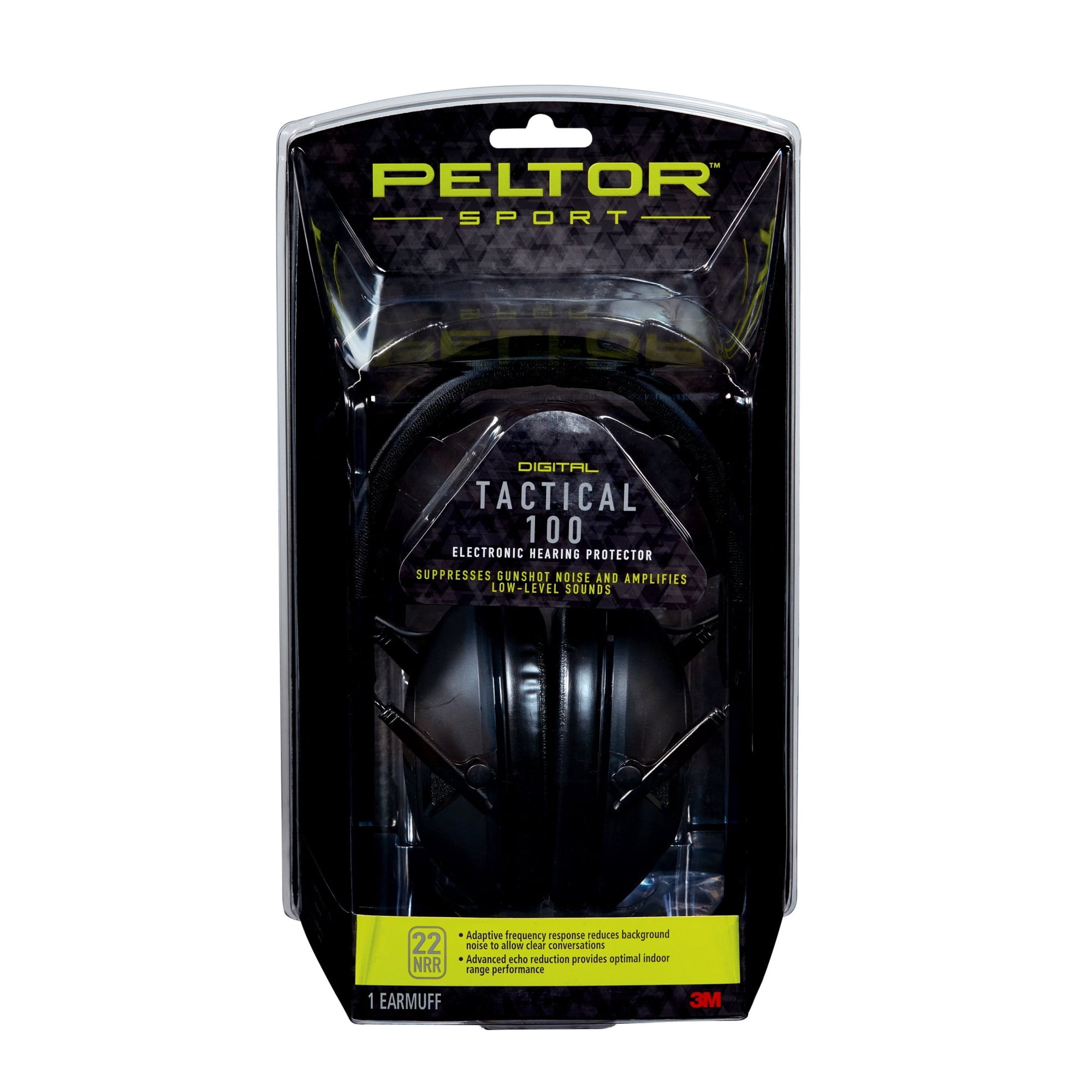Peltor Sport Tactical 100 Electronic Hearing Protector Earmuff, NRR 22 dB, Black