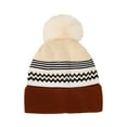 thumbnail image 2 of Qwertyu Winter Hat for Women Men Color Block Beanie with Pom Pom Warm Fleece Lined Brown, 2 of 3