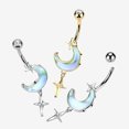 thumbnail image 2 of BM25 Iridescent Aurora Crescent Moon Sparkle Star Dangle Belly Button Ring-Clear Gem, 2 of 2