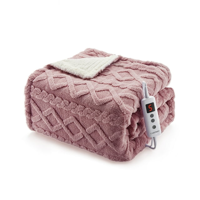 Throw Sherpa Heated Blanket, 50"x60" Temperature Control & Timer Settings, Machine Washable Fast Heating Electric Throw, ETL Certified for Bedroom & Living Room