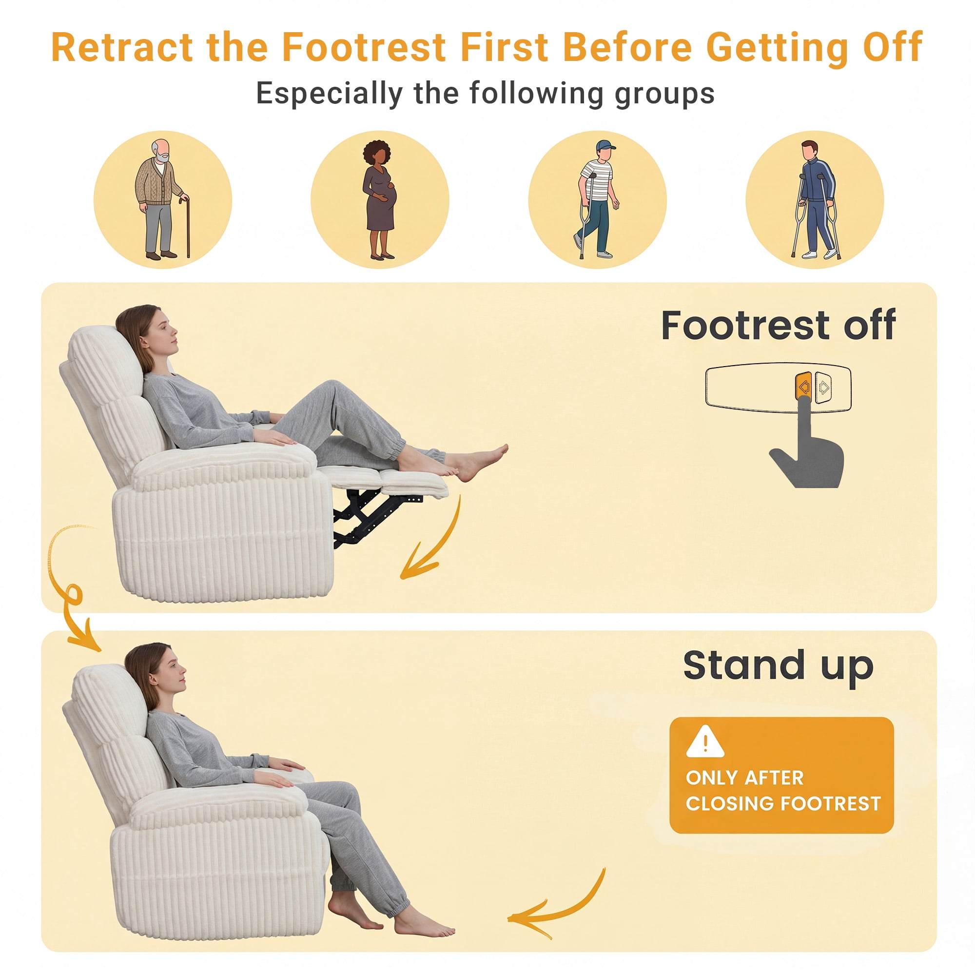 INNOVAR Recliner Sofa for Adults, Zero Gravity Power Reclining Chair, Oversized Electric Recliners Elderly Chair W/Storage Pockets for Home Living Room,Corduroy,White