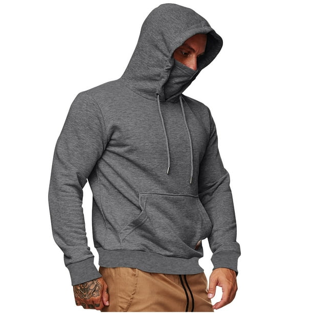pstuiky camisetas de manga larga para hombre, Blusa con capucha y cordón ajustable para hombre, de manga larga, color liso, con bolsillos top de hombre m
