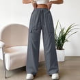 thumbnail image 4 of LVHAOGJOB Wide Leg Cargo Pants for Women with Pockets Pants Straight Leg Elastic Waist Drawstrings Outdoor Athletic Ladies Trousers, 4 of 4