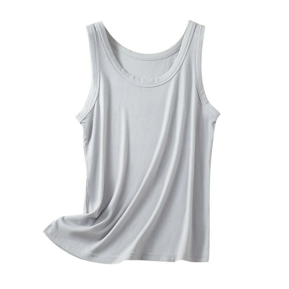 Giftesty Womens Tanks Clearance Under $5 Women's Solid Color Loose Sleeveless Round Neck T-Shirt Home Top Thin Bottoming Shirt