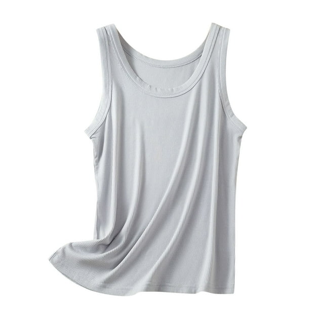 Bowake Femmes Sans Manches Sous-Vêtement Superposition Tops Col Rond Couleur Unie Casual Été Doux Tee-Shirt Loungewear