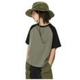 thumbnail image 4 of Kids Boys Girls Shirts Short Sleeve Raglan Color Block T-Shirt Casual Crewneck Oversized Tops Summer Daily Kids Clothing Army Green 18-24 Months, 4 of 4