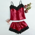 thumbnail image 2 of Women Pajama Sets Casual Camisole Top And Shorts Lace Trimmed Fall Fashion,Red,M, 2 of 5