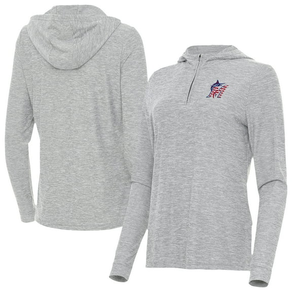 Women's Antigua Heather Gray Miami Marlins Daybreak Quarter-Zip Hoodie