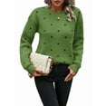 thumbnail image 3 of Women'S Polka Dots Sweaters Long Sleeve Round Neck Knitted Pullover Tops Green XL, 3 of 9