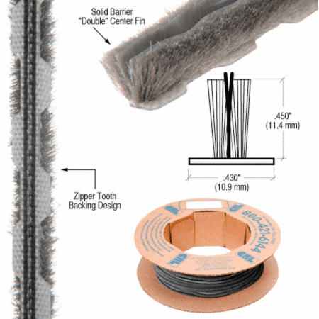 CRL Zipper Pile Weatherstrip .430" Backing - .450" Pile Height - 300' Roll