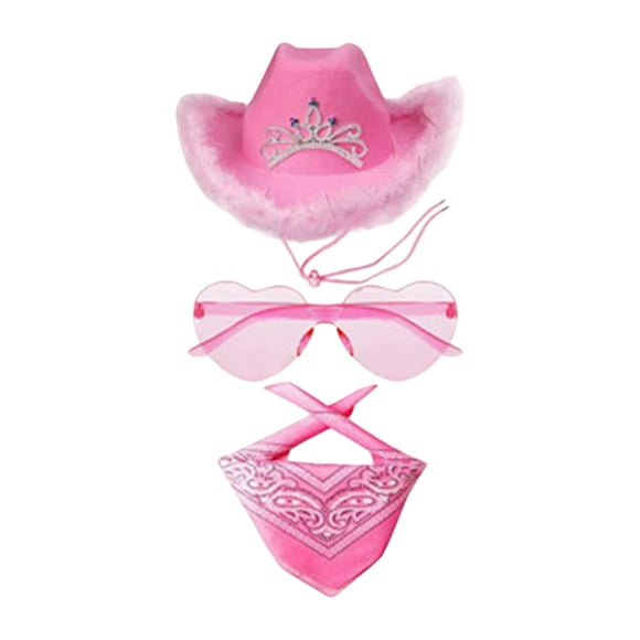 pitrice 3pcs Cowgirl Ladies Hat Party 3pack/lot Pink Hat Cowgirl Accessories Cowgirl Pink Dress Cowgirl Feathers Adult A