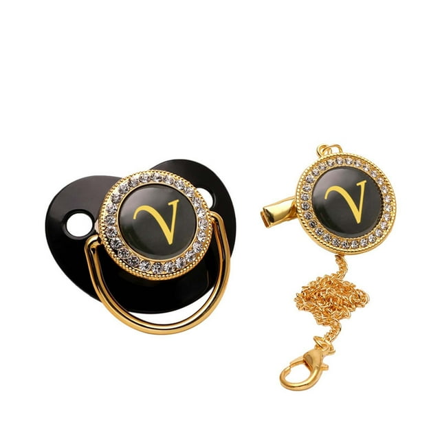 Xihbxyly Pinza para Chupete con Brillantes, Pinza para Pezón Personalizable con Inicial de Diamantes de Imitación, Chupete Brillante para Bebé, Ideal para Ocasiones Especiales, Bautizos, Bodas, Recié