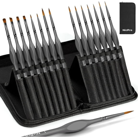 Nicpro 15 Pack Miniature Painting Set, Fine Detail Paint Brushes for Models, Acrylic Watercolor Oil, Ceramic, Shoe, Citadel, Art Figure Paint by Number - Thin Artist Kit Nylon Holder