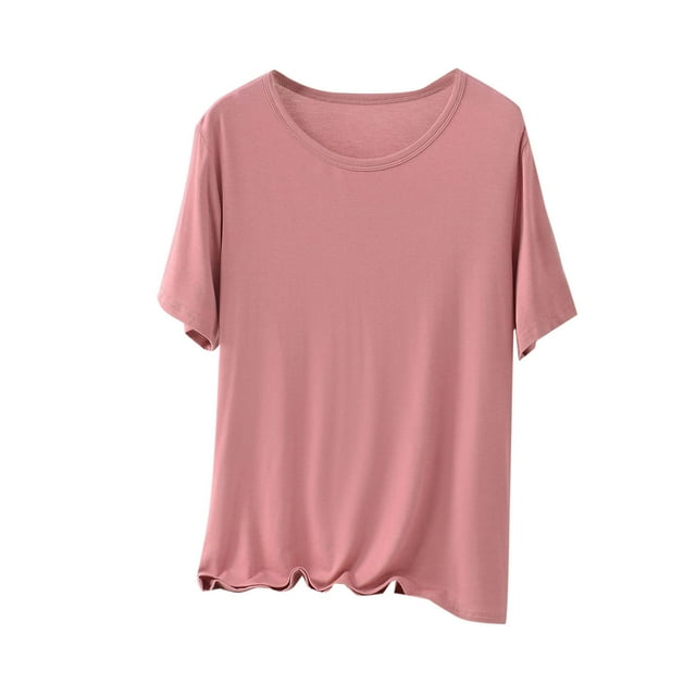 BLVB Womens Modal Sleep Shirts Comfy Loose Pajama Tops Round Neck Solid Color Short Sleeve Lounge Tee Shirts